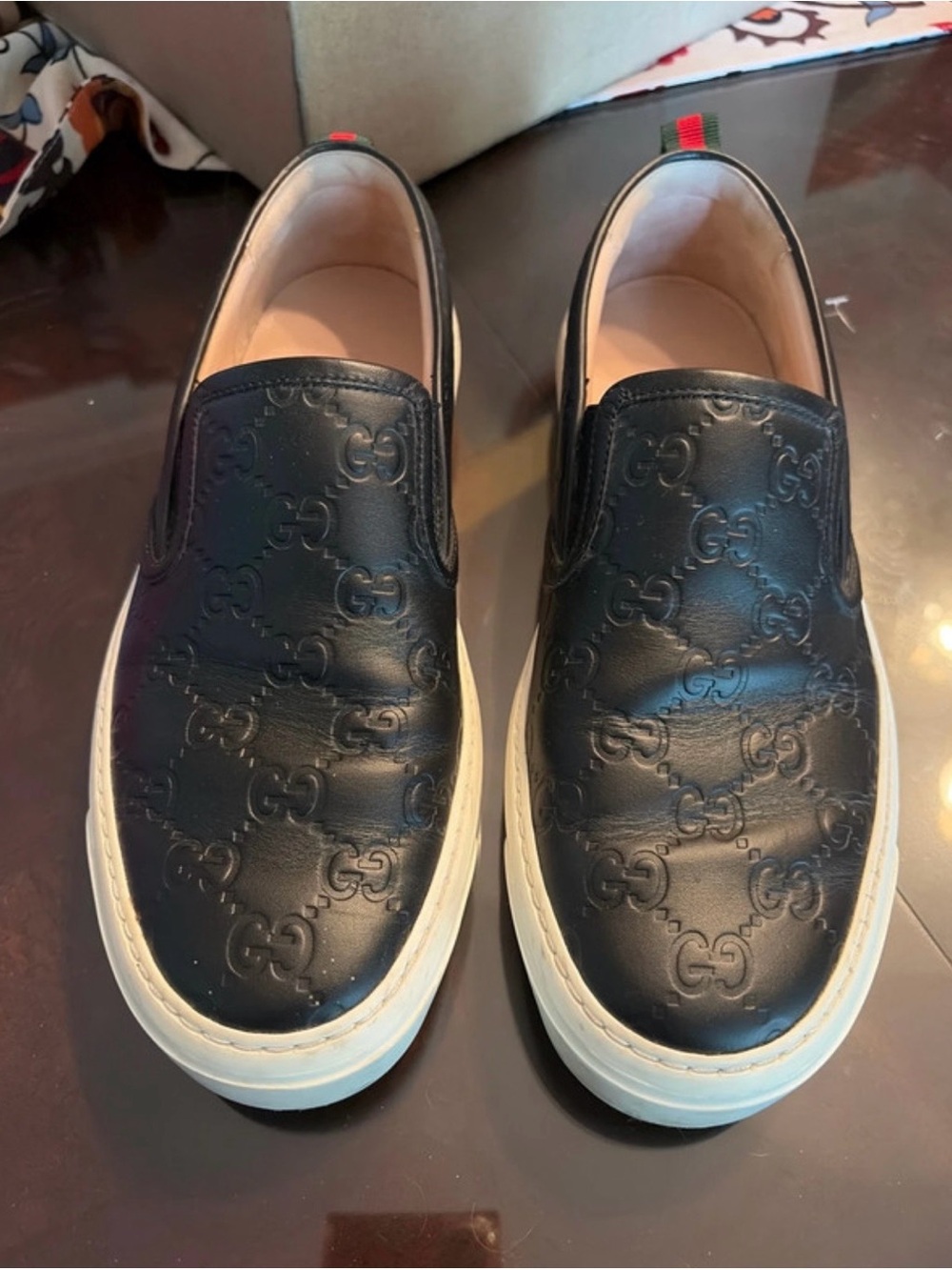 Gucci Women’s Black Leather Slip-On Sneakers
